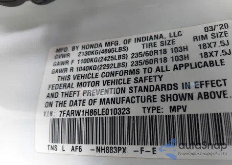 2020 Honda Cr-V 2Wd Ex-L from USA, damaged, VIN 7FARW1H86LE010323